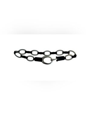 SUZI ROHER Women’s Black Elastic Belt with Silver Oval Rings;Length 35.5 inches